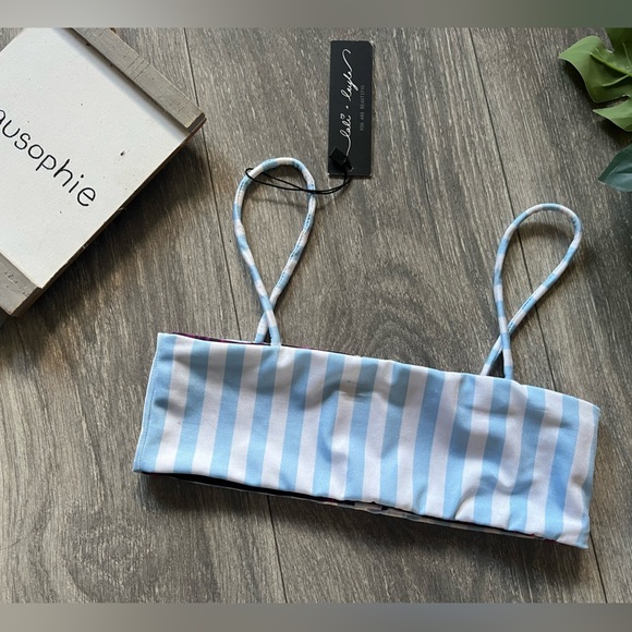 Lali + Layla reversible bandeau bikini top. Tropical/stripes. Size Xs - Picture 9 of 11